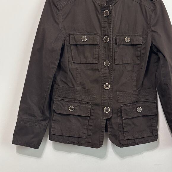 Zara Jacket Womens L MEDIUM? Brown Button Front Military Utility Short Casual - Picture 4 of 8